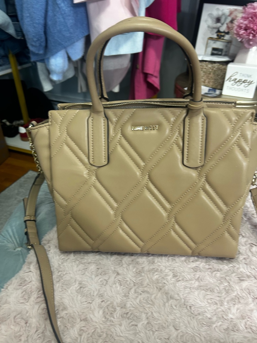 Nine West Quilted Satchel in Tan